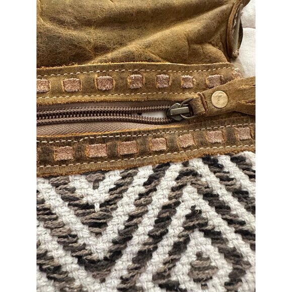 Myra Bag Sand Weaver Shoulder Purse Upcycled Canvas & Aged Leather Boho western - Picture 10 of 15